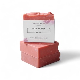 Natural Amor Handmade Organic Soap Bar Set 3 PK, Rose Honey Natural Bar Soap with Essential Oils, Gentle Body & Facial Soap for Unisex-adult