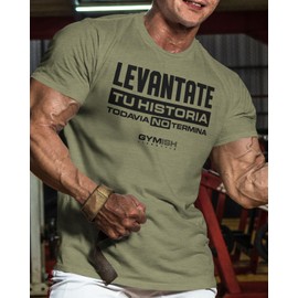 Levantate tu historia todavia no termina Weightlifting T-Shirts for Gym Goers (XXL, Levantate Military Green)