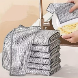 Stainless Steel Kitchen Microfiber Cleaning Rags, 10/20pcs Home Multifunctional Durable Quick Drying Mesh Scouring Pad, Household Dishwashing Cleaning Tool for Pot & Stove, Durable Easy Clean Dish Towels:_10pcs_one-size