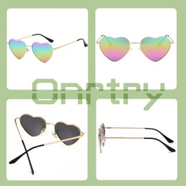 Onrtry Heart Shaped Polarized Sunglasses for Women Vintage Lovely Metal Frame Sun Glasses (Gold/Rainbow Mirror)