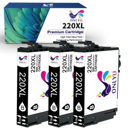 ONLYU T220 XL Ink Cartridges For Epson XP420 XP424 WF2650 WF2660 WF2750 WF2760 Printer - 3 Black