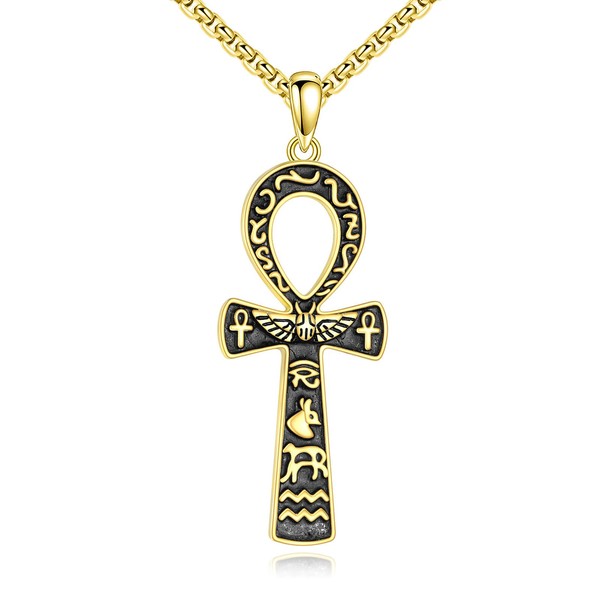 HBLICY Ankh Necklace 925 Sterling Silver Ankh Cross Pendant Necklace