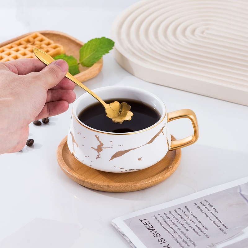 Jusalpha 2 Pack Golden Hand Print Black and White Teacup