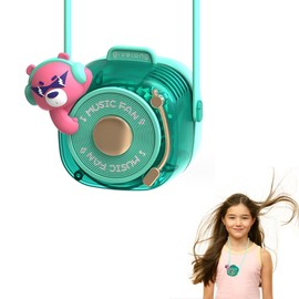 Portátil Ventilador de Cuello para Niños, Abanico Recargable con Correa para Cuello, sin Cuchilla de Ventilador con Tres Velocidades de Viento Ajustables para Adecuado para Viajes, Camping (Oso)