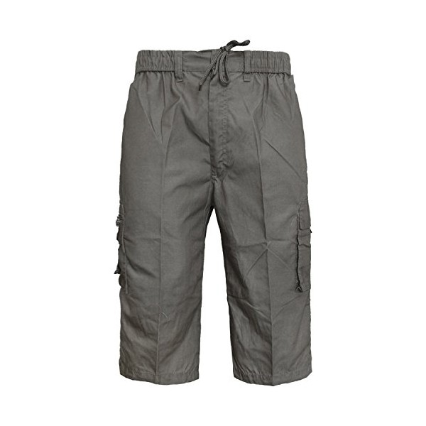 westAce Mens Elasticated Waist Summer Cotton Swim Beach Cargo Combat 3/4Long Shorts Pant, Charcoal Grey, XL