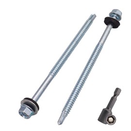 SKIR'CO Pack of 20 Galvanised Roofing Screws 6.3 x 120 mm Hexagonal Head DIN 7504-K Self-Drilling Screws with EPDM Sealing Washers