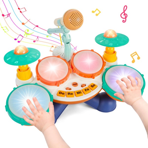 6-in-1 Drum Set, For Children, With Microphone, Musical Toy, Popular, Multifunctional, Piano, Musical Instrument Toy, Baby Toy, Popular Ranking, Piano Mode, Drum Mode, Keyboard Instrument, Toy, Baby Drum Set, Light Effect, Multifunctional, Educational To