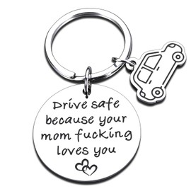 Funny New Driver Gift Drive Safe Keychain for Son Daughter Stocking Stuffer for Teen Boys Girls 16th Birthday Gift Your Mom Loves You Promise Keyring Valentine for Teens Adult Boys Girls Him Her