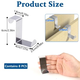 8pcs Over Door Hanger 1.8 cm (0.7") and 4 cm (1.57") Dual Head Stainless Steel Z Shaped Reversible Door Hooks No Drilled Space Saving Cupboard Hooks for Kitchen Wardrobe Bedroom Bathroom (Silver)