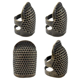 FR 4 Pack (2 Sizes, S/M) Sewing Thimble Finger Protector, Adjustable Finger Metal Shield Protector Pin Needles Sewing Quilting Craft Accessories DIY Sewing Tools Needlework Copper