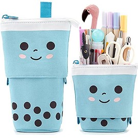 Friinder Telescopic Pencil Bag Pen Holder Pop Up Stationery Case, Stand-up Retractable Transformer Bag Standing Organizer, Great for Christmas Holiday New Year Office Bag, Blue, Unique