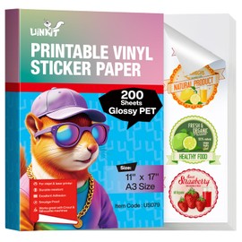 Uinkit Glossy Printable Vinyl Sticker Paper 11x17" Menu Size 200 Sheets