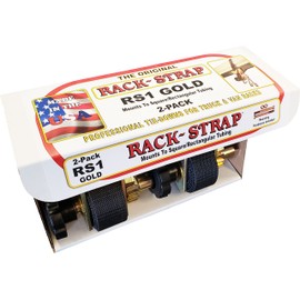 2 Pack, Rack-Strap, The Original American Made Ladder Rack Tie-Down, Right Angle Mounting Bracket, RS1 Gold Right Angle Mounting Bracket, Bolt Mounting Hardware Included, 8 Ft Strap