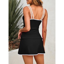 Dokotoo Modest Swimsuits for Women 2025 Two Piece Bathing Suits Tummy Control Ruched Tankini Swim Suits with Skirt Black Small