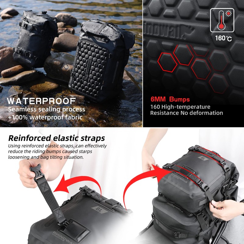 Rhinowalk Motorcycle Tail Bag, Travel Luggage Bags, Waterproof Rear Carrier,
