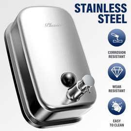PLUSSEN Soap Dispenser Wall Mount 304 Stainless Steel Commercial Hand Soap Dispenser, Manual Liquid Soap Dispenser for Bathroom,Vertical-1000ml