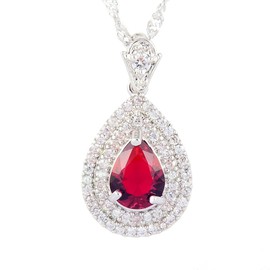 RIZILIA Pendant with 45cm(18") Chain & Pear Cut Gemstones CZ [Red Ruby] in 18K White Gold Plated, Simple Modern Elegance