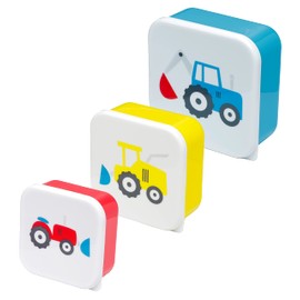 Puckator Little Tractors Set of 3 Lunch Box Snack Pots M/L/XL - Lunchbox With Multi Compartments - Small Food Containers - Lunchbox for Adults and Kids - Girls Boys Lunchbox - Snack Storage