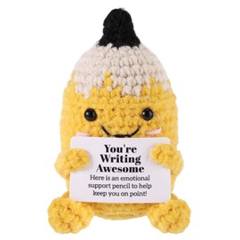 TOYMIS Positiver Bleistift, Süßer Häkelbleistift mit Inspirierender Karte Gestricktes Spielzeug Puppe zur Emotionalen Unterstützung Dankesgeschenk für Lehrer für Zuhause Büro Schreibtischdekoration