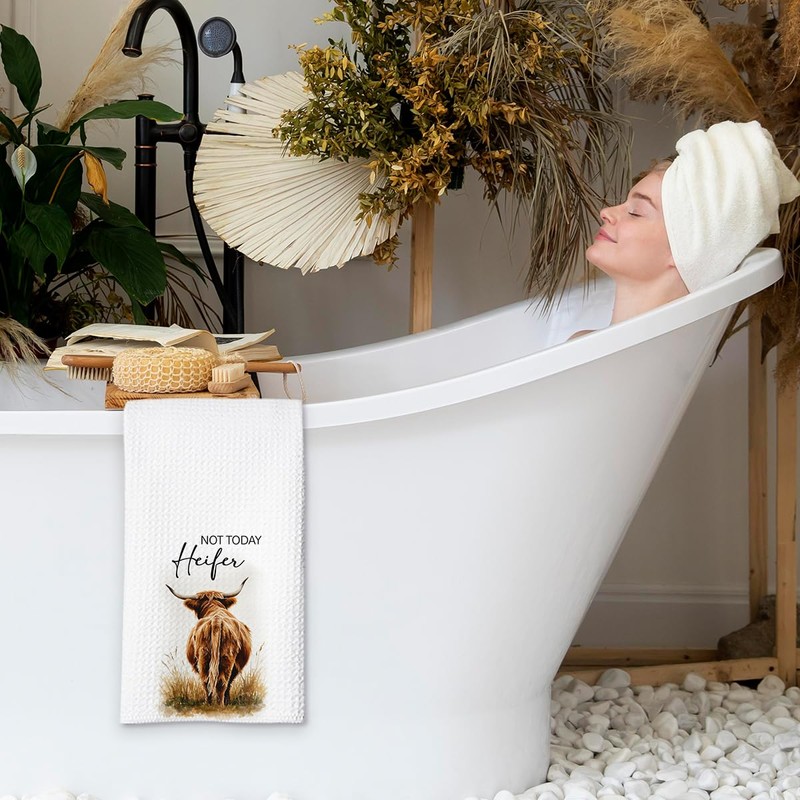 Tsunerrorami Not Today Heifer Highland Cow Hand Towels for Farmhouse