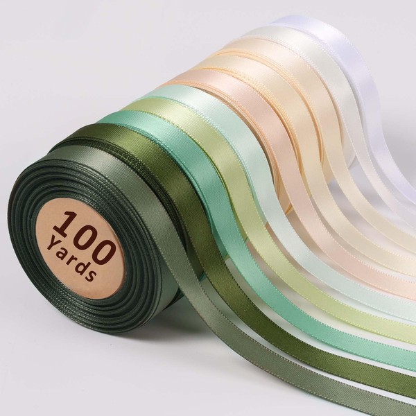 LaRibbons 3/8 Inch 100 Yard Satin Ribbon Pack, 10 Yard/Roll
