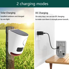 Solar Strobe Light Motion Detector Alarm: Dog Barking and Gunshot Sound, 13 Kinds of Warning Sound Loop Playback, 130db Noise Maker, 4 Working Mode, Waterproof for Home, Farm - USB Charging (4 Pack)