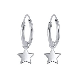 Tiny Dangling Star Hoop Earrings .925 Sterling Silver