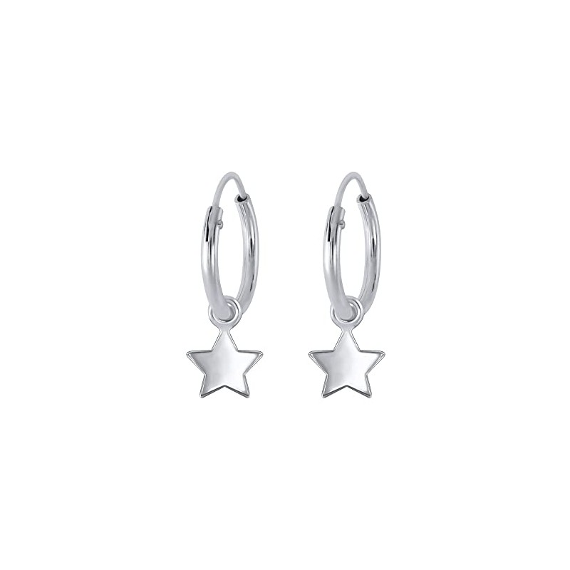 Tiny Dangling Star Hoop Earrings .925 Sterling Silver