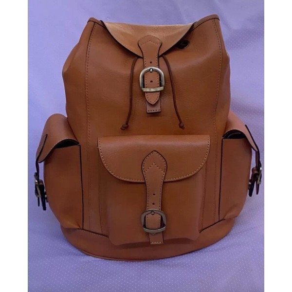 Old Angler Firenze Leather Backpack With 3 External Pockets(Brown Colonial)