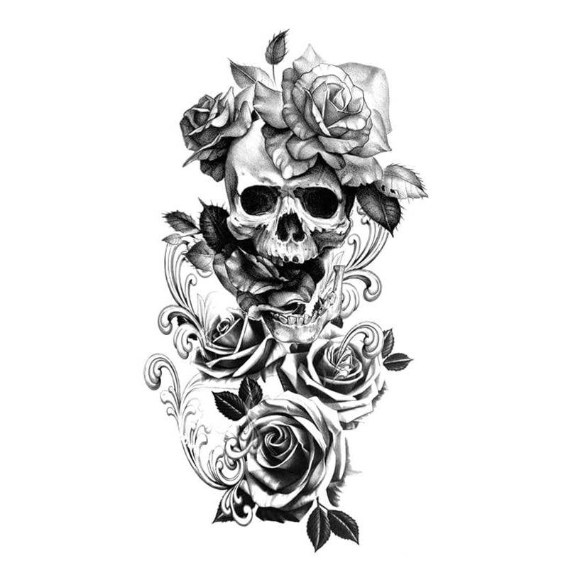 6 Blätter Temporäre Totenkopf und Rosen Tattoos Skull Tattoos Deadhead