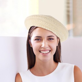 VALICLUD Women's White Cotton Linen Beret Hat - Braided, Spring/Summer, Casual, Adult, Female, Size M-L