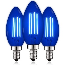 LUXRITE E12 LED Filament Blue Light Bulb, 4.5W (40W Equivalent), Colored Glass Candelabra Bulb, UL Listed, E12 Base, Indoor Outdoor, Porch, Decoration, Party, Holiday, Event, Home Lighting (3 Pack)