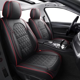 Aierxuan Leather Car Seat Covers Full Coverage Universal Fit Ford Focus Hyundai Elantra Honda Civic Toyota Corolla Nissan Murano Altima Rogue, Full Set, Black-Red
