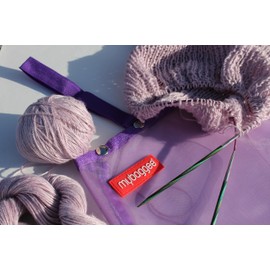 mybaggee Jumbo 7 Snaps Mesh Travel Knitting Bag with Snap Opening, Lightweight Nylon Storage Pouch for Yarns, Needles and Accessories (Purple)