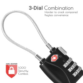 CFMOUR TSA Locks - 1, 2, 3, 4, 5, 6 Pack 3-Dial Security Cable Travel Combination Padlock for Suitcase Luggage Case Bag Code Lock - Black (Pack of 5)
