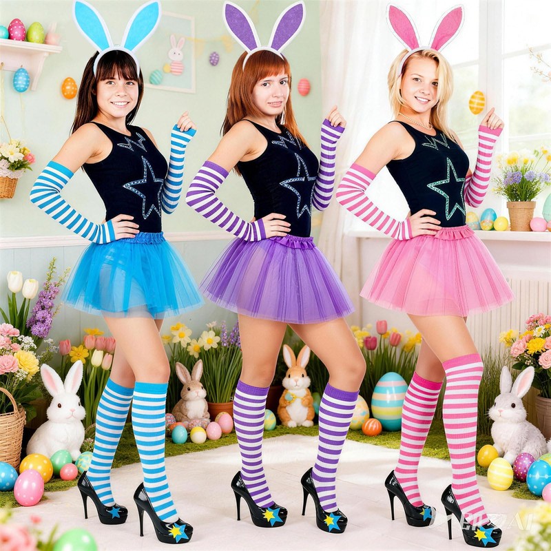 3 Set Easter Bunny Headband Costume Set with Bowtie Tail