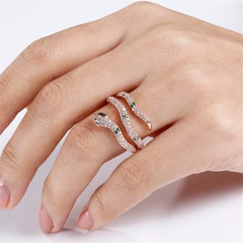 GNOCE "Creative Life Force 18K Rose Gold S925 Sterling Silver Green Snake Ring With Clear Cz Stones Womens Cool Crystal Jewelry Accessories Snake Rings For Women Fashion Rhinestones Rings (9(U.S))