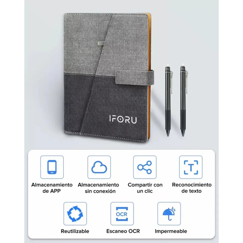 Cuaderno Inteligente Reutilizable IFORU Gris 100 Páginas con Almacenamiento en