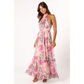 Petal & Pup Women's Lennon Halterneck Maxi Dress, Pink Floral