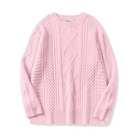 ANRABESS Sweaters for Women Oversized Crewneck Long Sleeve Casual Loose Cable Knit Pullover Tops 2025 Fall Vintage Clothes Pink Large