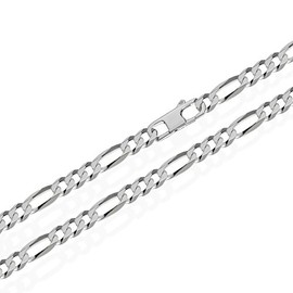 NKlaus Genuine 925 Sterling Silver Figaro Chain 6 x Diamond-Coated 6.00 mm Wide, Sterling Silver