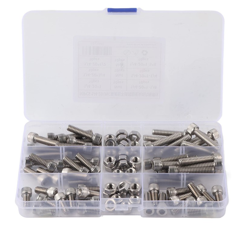 Tissting 90pcs 1/4-20UNC Hex Socket Cap Head Bolts, Stainless Steel