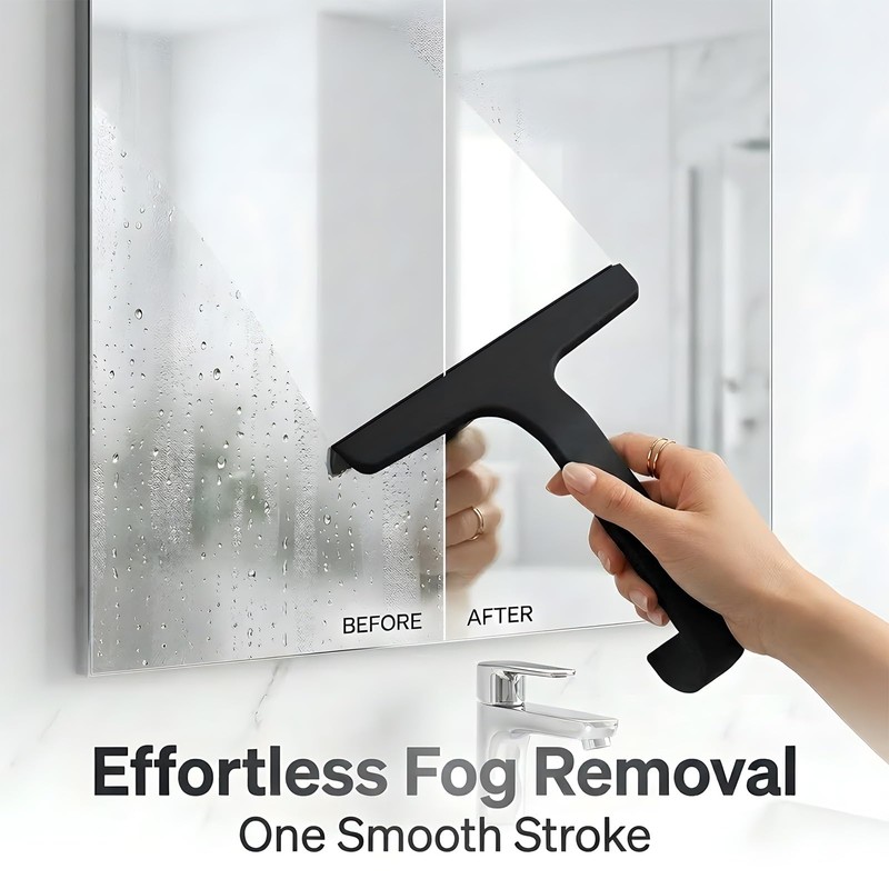 Bathroom Glass Shower Door Squeegee, Silicone & Metal, Black, 10"W