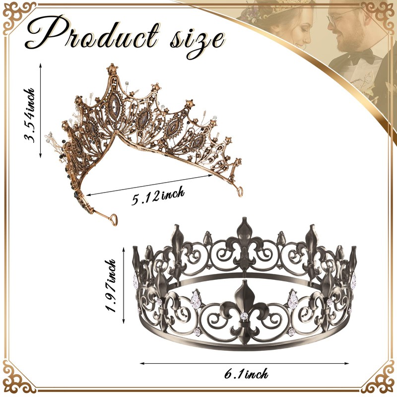 2 Pcs Crowns for Men Women Baroque Queen Crown King