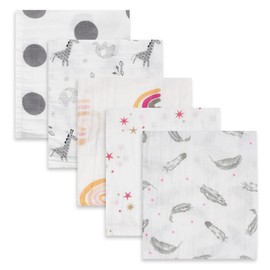 Norinori Muslin Squares Baby Muslin Cloths- 5 Pack Baby Cloth 60x60cm 100% Pure Cotton Super Soft Breathable Newborn Essentials Perfect Shower Gifts