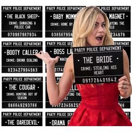 40 Unique Crimes on Fun Bachelorette Party Mugshots! Game and Activity instructions included! These Photobooth Prop mugshots are also a great idea for Birthdays, Girls Night Out, Stagettes, NYE, Hen Parties, Gift,Party supplies!