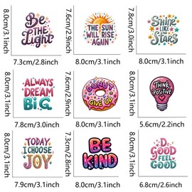 9 calcomanías inspiradoras para planchar con citas positivas para transferencia de calor, parches de vinilo lavable, apliques de transferencia térmica, decoración de manualidades para playera y ropa