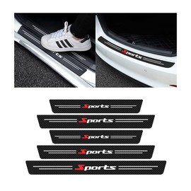 4PCS Car Door Sill Protector and 1PCS Rear Bumper Guard, Carbon Fiber Anti-Scratch Cover Strips, Trunk Door Entry Edge Protection Sticker, Auto Accessories Universal for Most Vehicles
