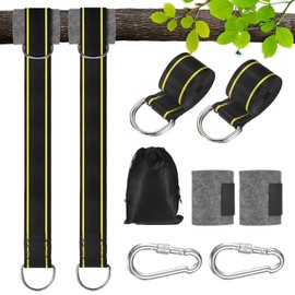 M METERXITY Tree Swing Straps Hanging Kit, 9.8FT Polyester Heavy Swing Rope Holds 2200LBs with Lock Spring Snap Swivel for Swings/Hammocks, Outdoors Strap with Tree Protector [Yellow]
