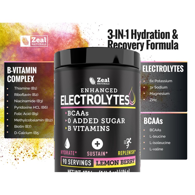 Zeal Naturals Electrolyte Powder Recovery Drink (90 Servings | Lemon